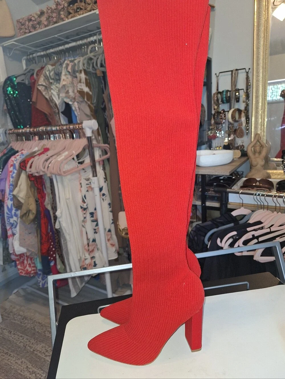 Charlotte Russe Red Ribbed Wedge Sock Booties